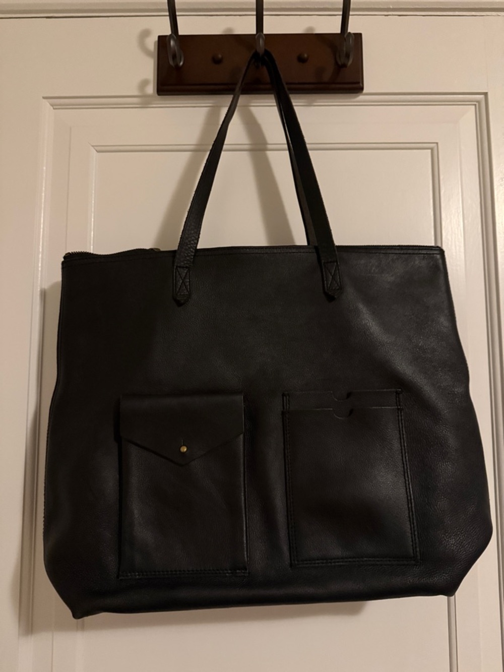 Madewell Black Leather Tote with Front Pockets